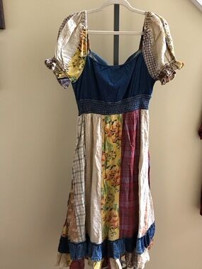 YOUNG THREADS Dress Plaid Boho Style Elastic Bust Line Size medium